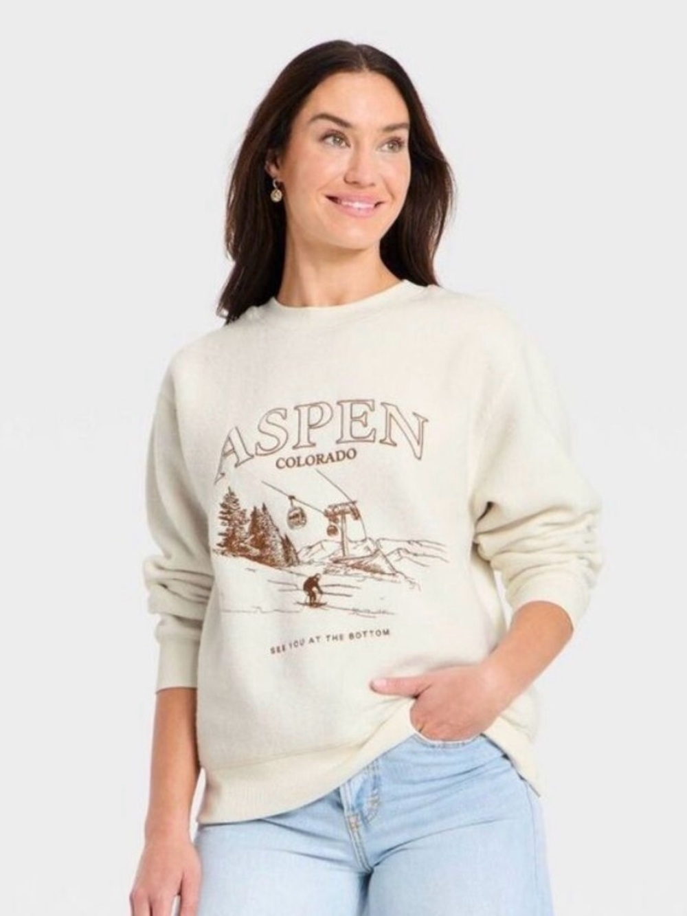 Universal Thread Cream Aspen Colorado Graphic Crewneck Sweatshirt